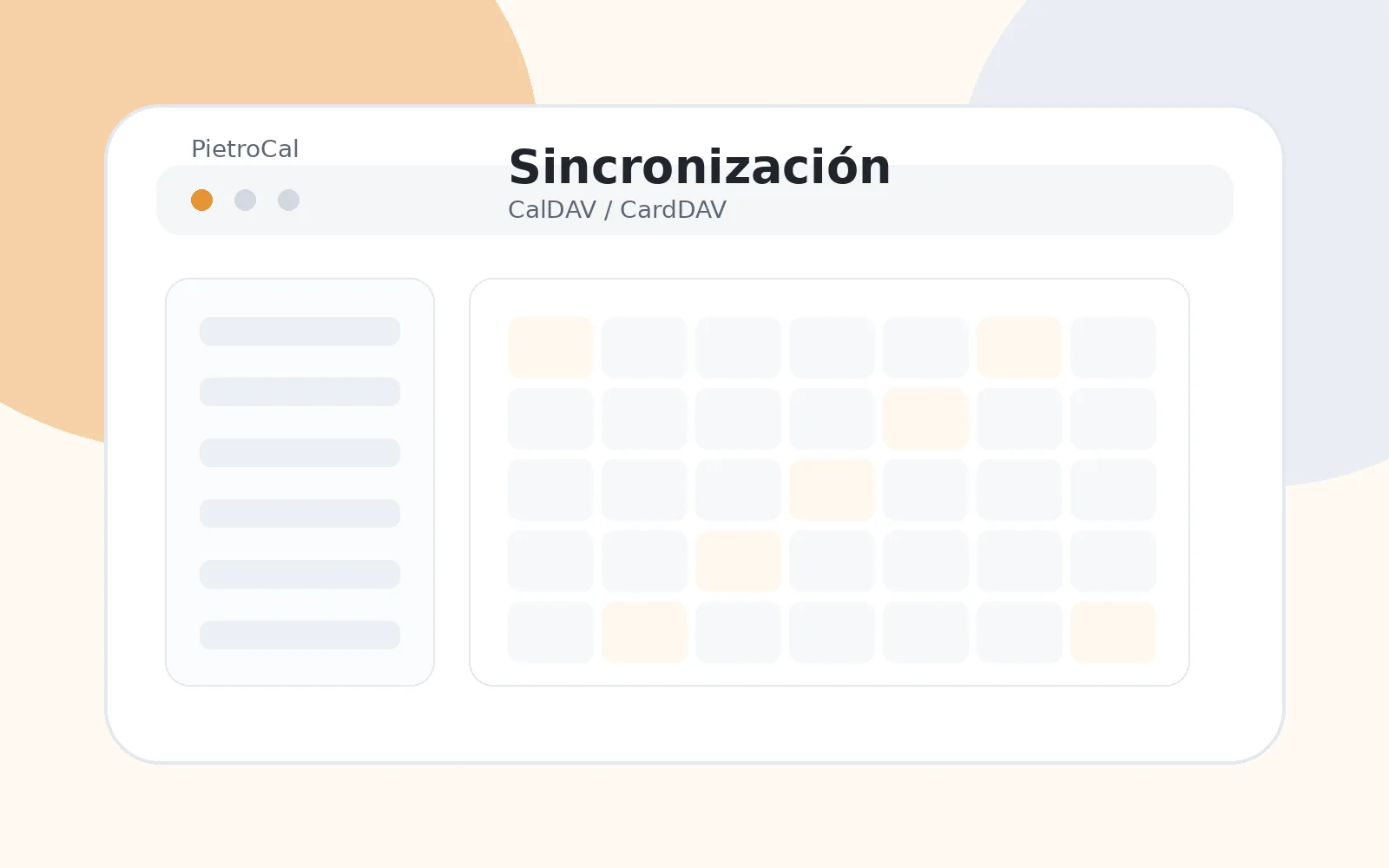Pantalla de sincronización CalDAV y CardDAV